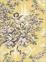 Fabric Toile Yellow Cream Grey Wallpaper CH22539 by Patton Norwall Wallpaper for sale at Wallpapers To Go