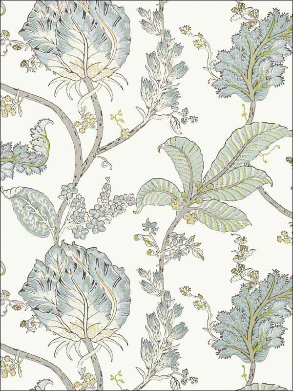 wallpaper sample for Anna French AT78740 Kalamkari Vine Yellow and Aqua Wallpaper