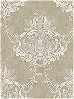 Faux Antique Damask Beige White Grey Wallpaper RM30007 by Casa Mia Wallpaper for sale at Wallpapers To Go
