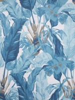 Travelers Palm Spa Blue Fabric F910128 by Thibaut Fabrics for sale at Wallpapers To Go