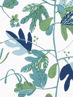 Matisse Leaf Green and Blue Fabric WTG-253754 by Thibaut Fabrics for sale at Wallpapers To Go
