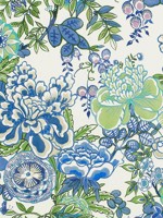 Peony Garden Blue and Green Fabric WTG-263718 by Thibaut Fabrics for sale at Wallpapers To Go