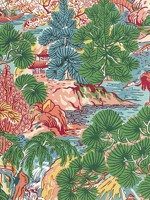 Pagoda Trees Pink and Green Fabric WTG-263723 by Thibaut Fabrics for sale at Wallpapers To Go