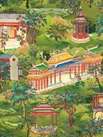 Yuyuan Green Red Yellow Taupe Wallpaper WTG-265107 by Mind the Gap Wallpaper for sale at Wallpapers To Go