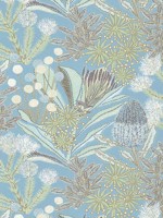 Protea Print Spa Blue Fabric WTG-271940 by Thibaut Fabrics for sale at Wallpapers To Go